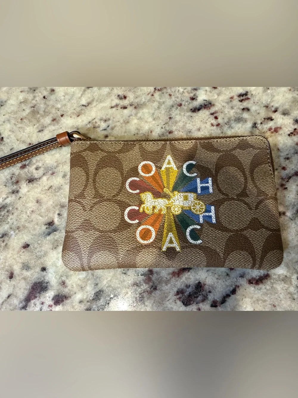 Coach Corner Zip Wristlet In Signature Canvas With Coach Radial Rainbow c7308